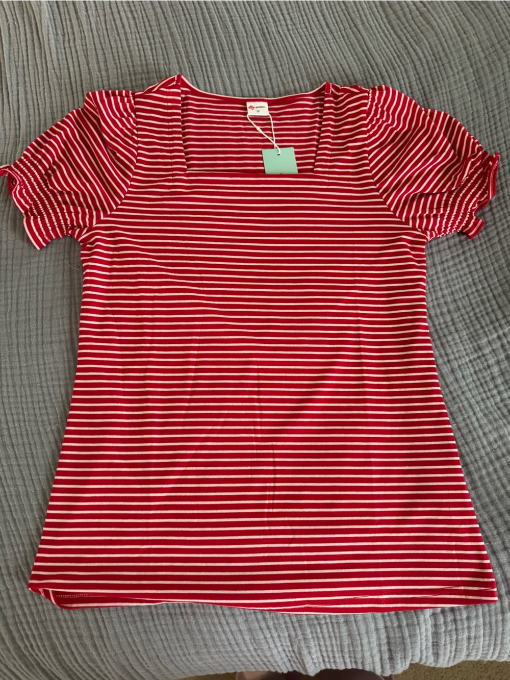 Red & White Striped square neck top M